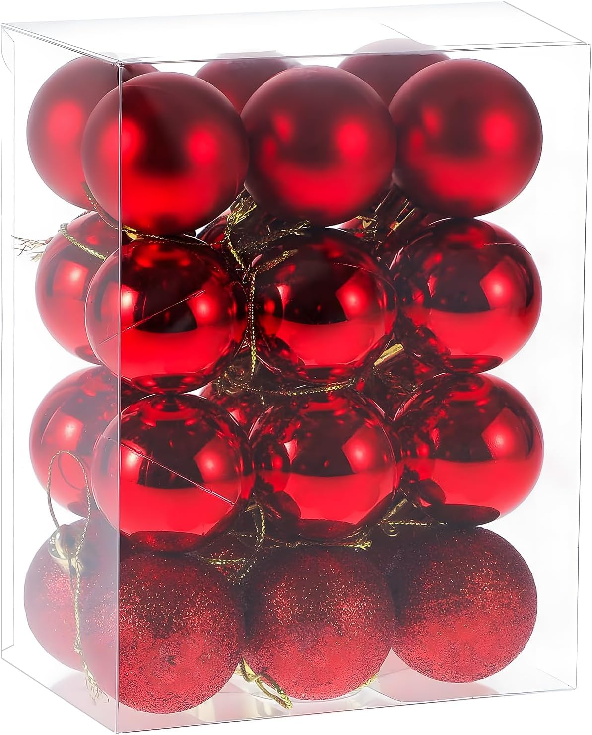 24Pcs 1.2" Red Christmas Ball Ornaments - Pre-Strung - Shatterproof - Variety of Styles - Ideal for Birthday, Christmas, Holiday, Wedding Decorations