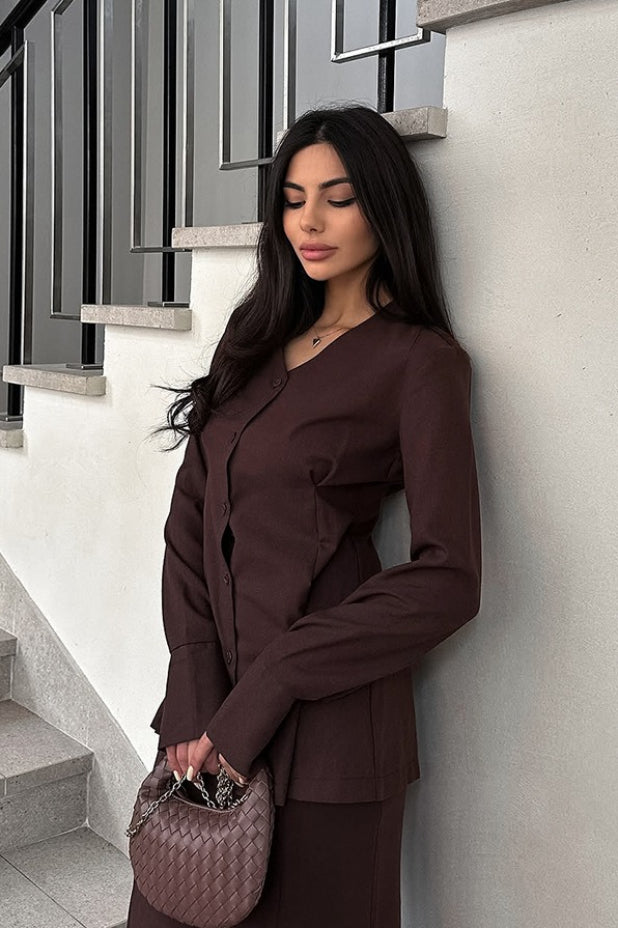 V Neck High Waist Fishtail Two Piece Blazer Skirt Set Secondary image