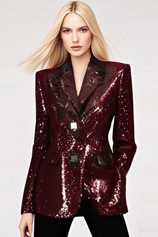 Elegant Sequin V - Neck Long Sleeve Blazer Main image