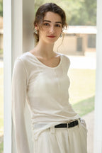Tencel Wool Blend Round Neck Knit Top