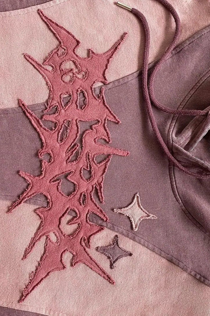 Star Embroidered Contrast Panel Hoodie
