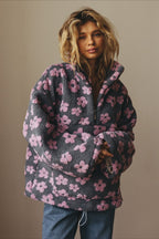 Floral Sherpa Quarter Zip Pullover Sweatshirt