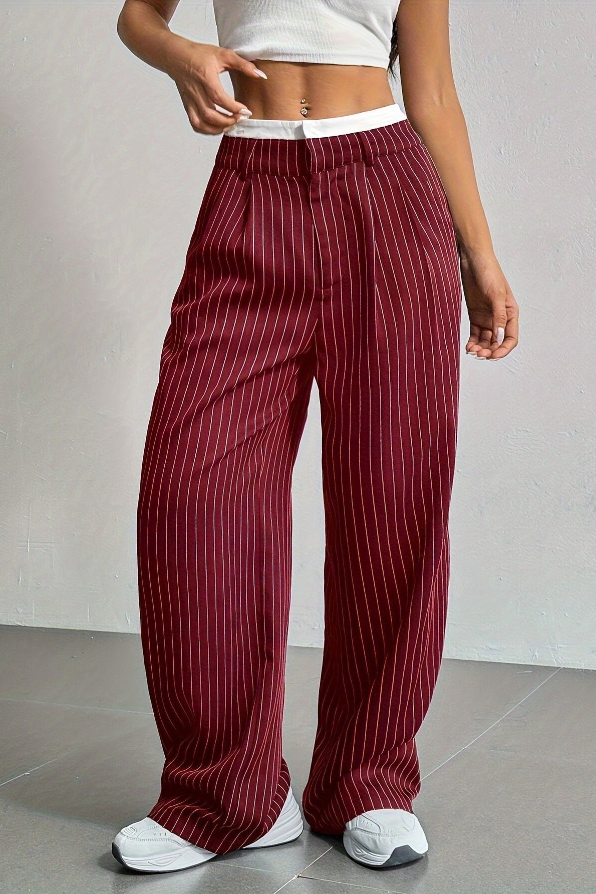 Patchwork Stripe High Waist Straight Pants Main image