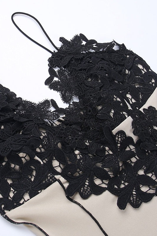 Lace Applique Contrast Slip Cocktail Dress
