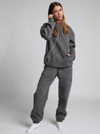 Solid Eye Mask Hoodie Pants Two Piece Set