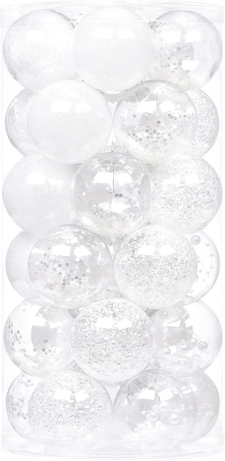 24 Count Shatterproof Clear Plastic Christmas Ball Ornaments with Gold Decorations