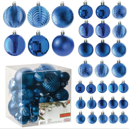 Blue Christmas Ball Ornaments Set - 36 pcs - Shatterproof - Small, Medium, Large