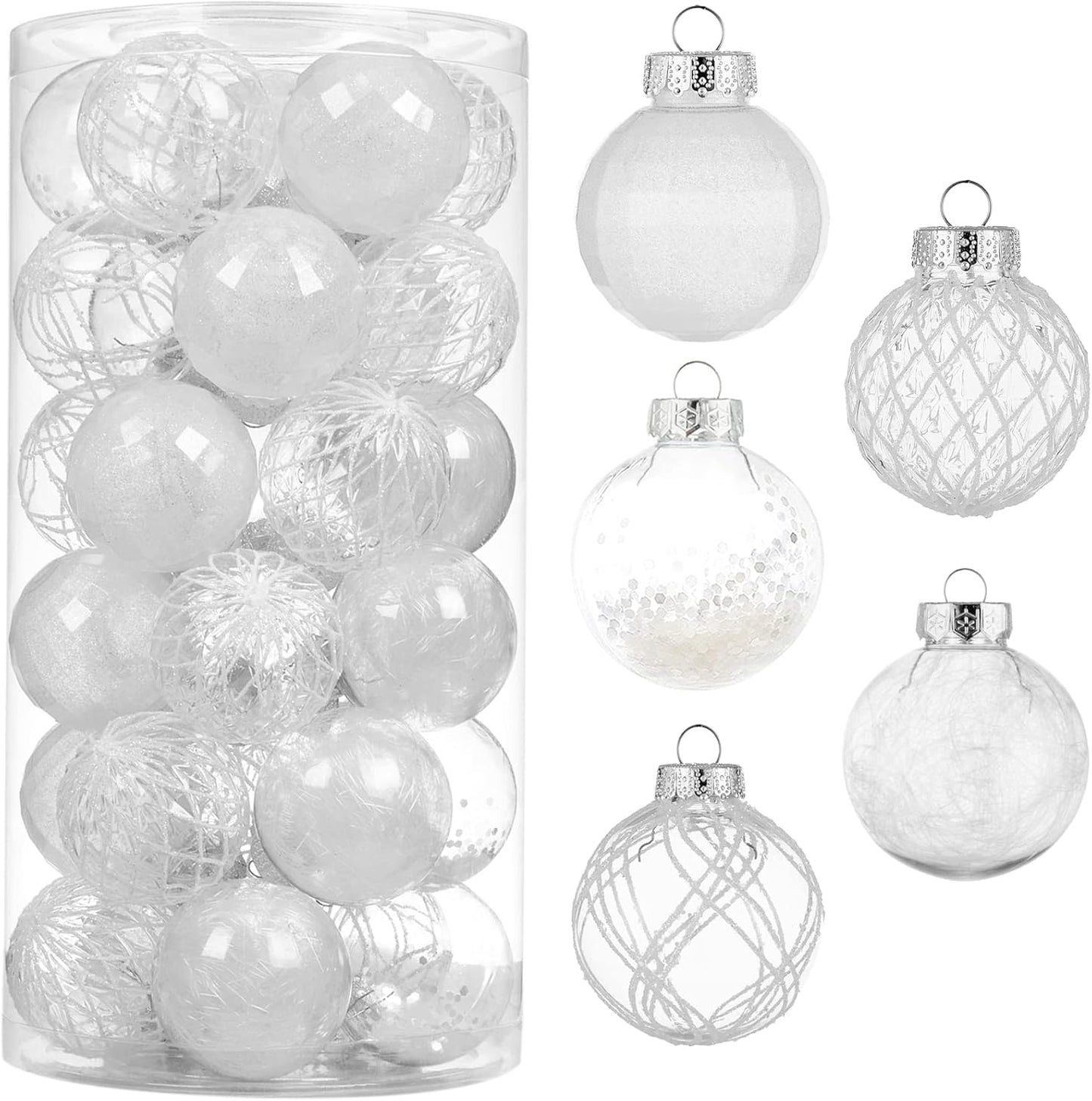 Clear Plastic Christmas Ball Ornaments Set - Red, Shatterproof