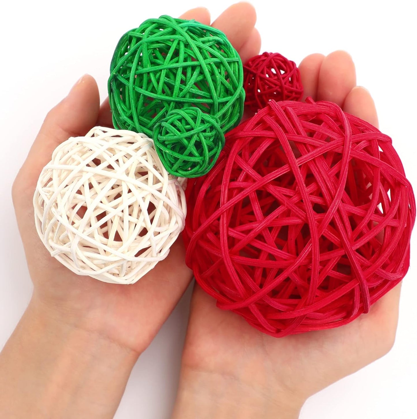 16PCS Wicker Rattan Balls Christmas Ornaments Wedding Party Decor - Red Green White