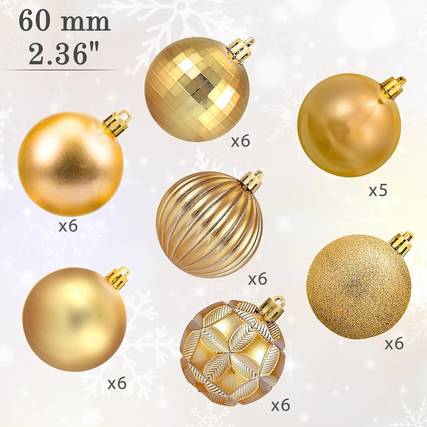 Shatterproof Gold Christmas Ball Ornaments Set for Xmas Tree Decorations