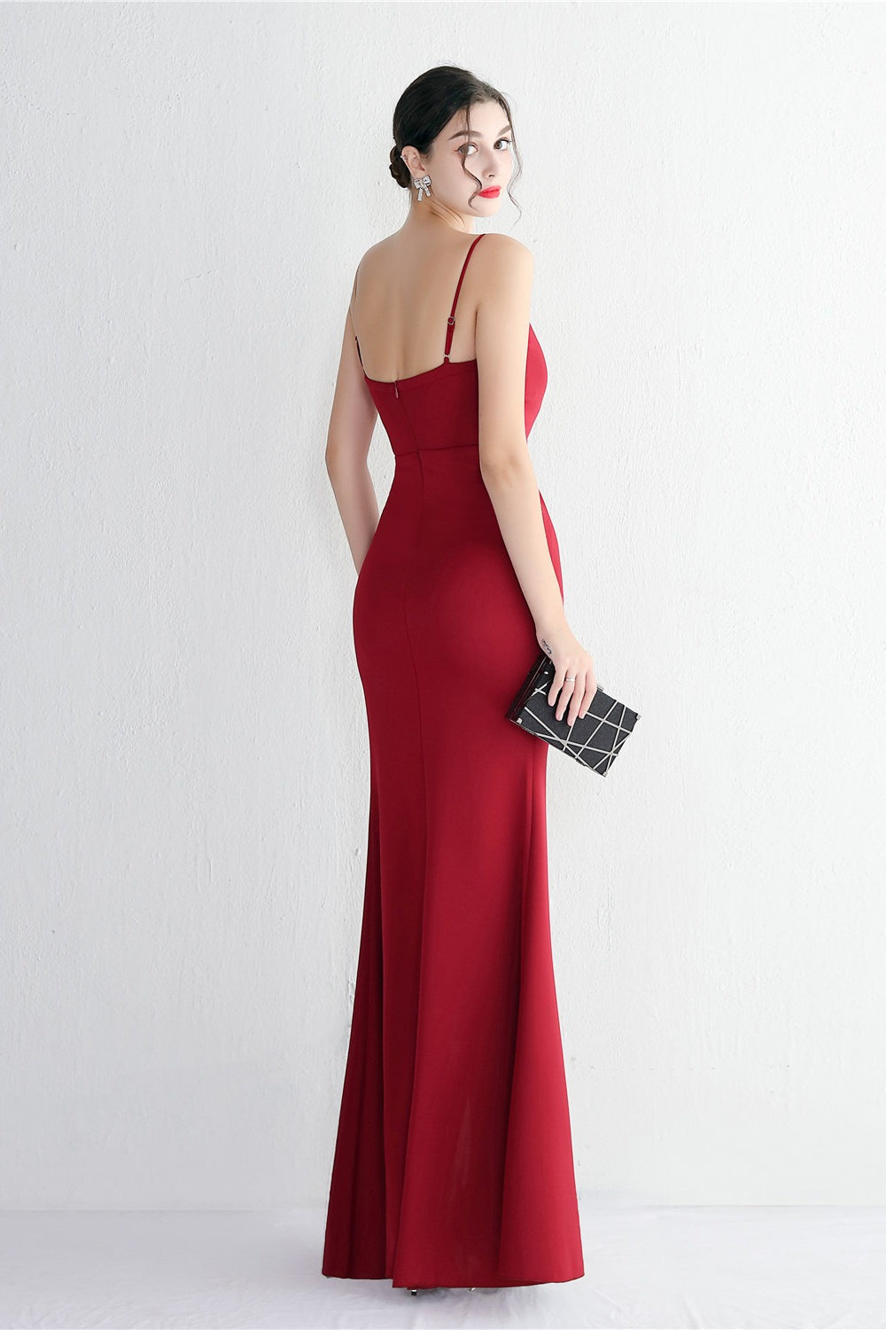 Long Satin Slit Halter Sheath Formal Dress
