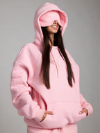 Solid Eye Mask Hoodie Pants Two Piece Set