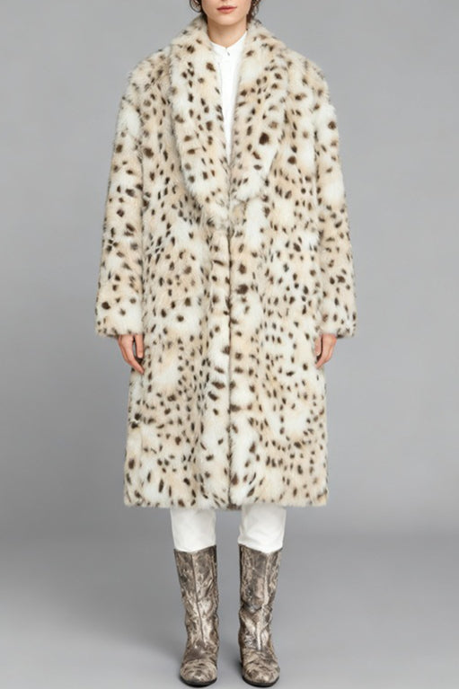 Leopard Print Faux Fur Notch Collar Overcoat Secondary image