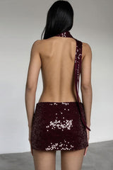 Deep V Halter Backless Sequin Dress
