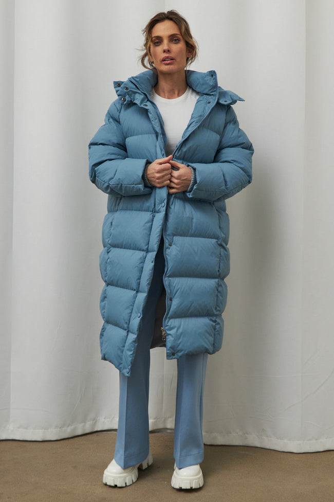 Extra Long Hooded Puffer Jacket S / Blue Main image