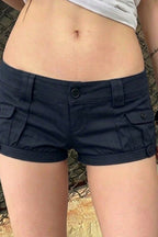 Low Rise Multi Pocket Denim Mini Shorts