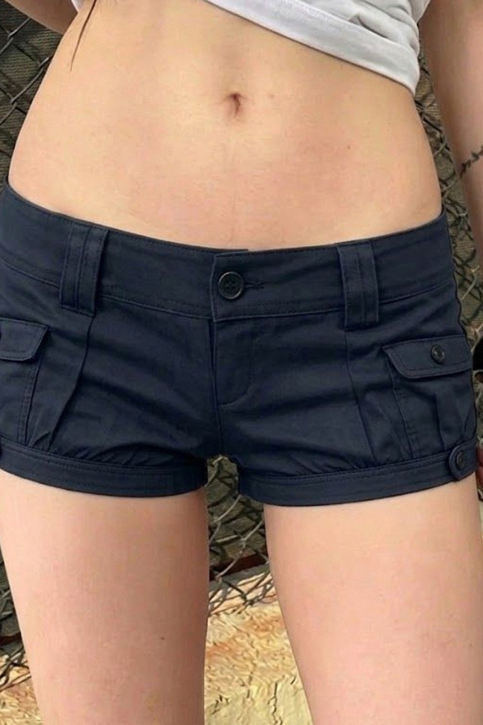 Low Rise Multi Pocket Denim Mini Shorts
