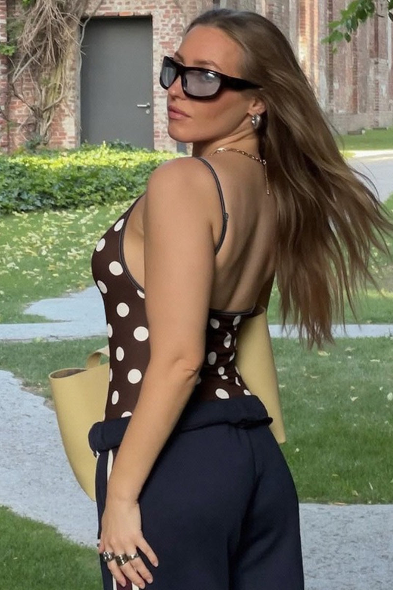 Brown Polka Dot Square Neck Cami