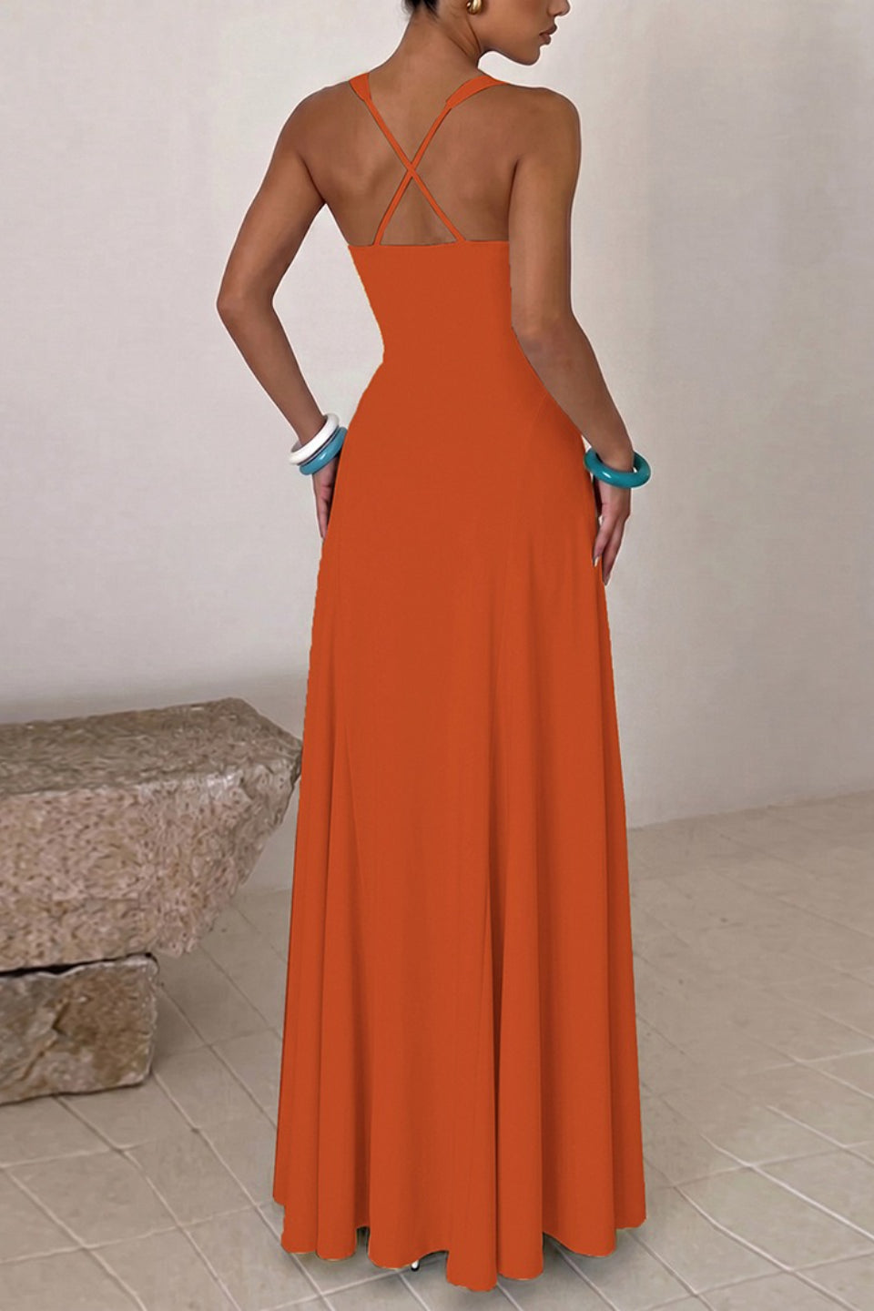 Cross Back Milk Silk Maxi Formal Dress