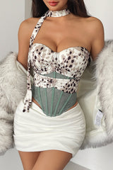 Stripe Lace Trim Backless Corset Crop Top