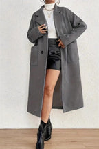 Minimalist Solid Wool Collar Overcoat
