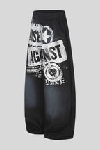 Distressed Typography Barrel Leg Pants