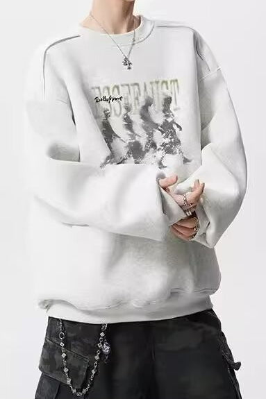 Washed Figure Graphic Oversized Crew Neck Sweatshirt