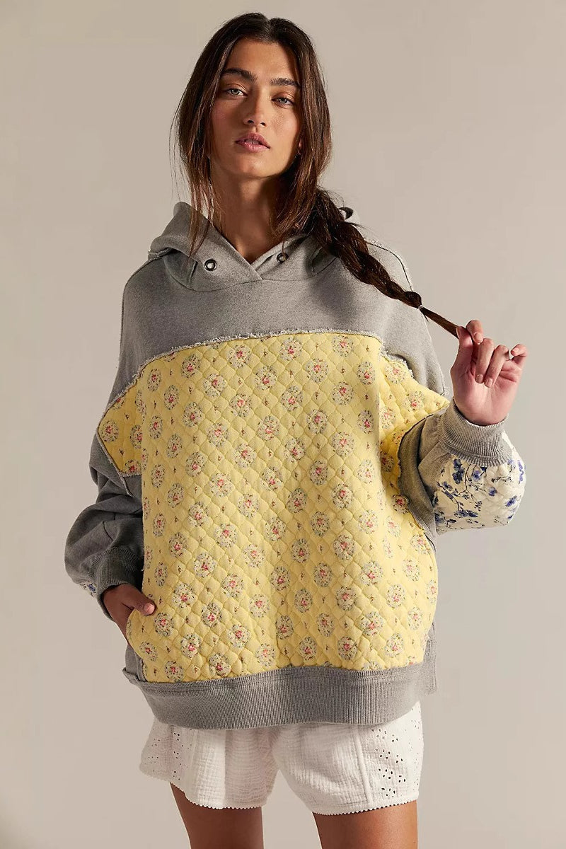 Boho Quilted Floral Patchwork Oversized Hoodie