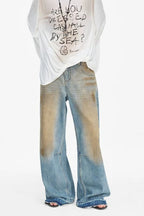 Distressed Dirty Wash Relaxed Straight Jeans