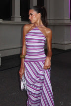 Colorblock Textured Halter Vacation Dress
