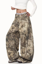 Branch Pattern Letter Embroidery Relaxed Jeans