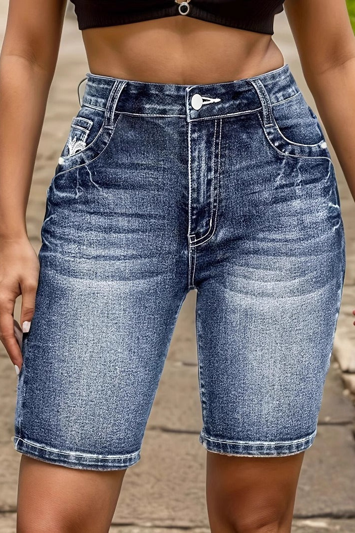 Embroidered Denim Bermuda Shorts