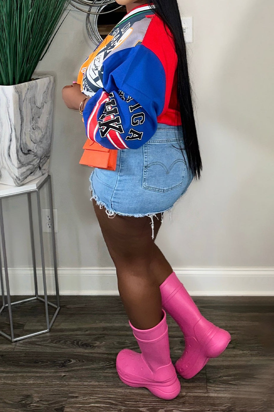 Patchwork V Neck Oversized Sweatshirt