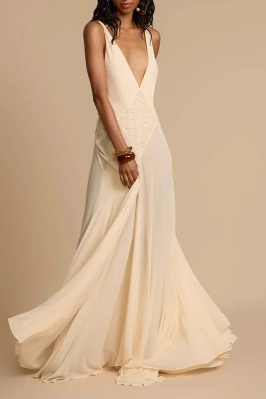 Deep V Neck Lace Patchwork Boho Dress Secondary image