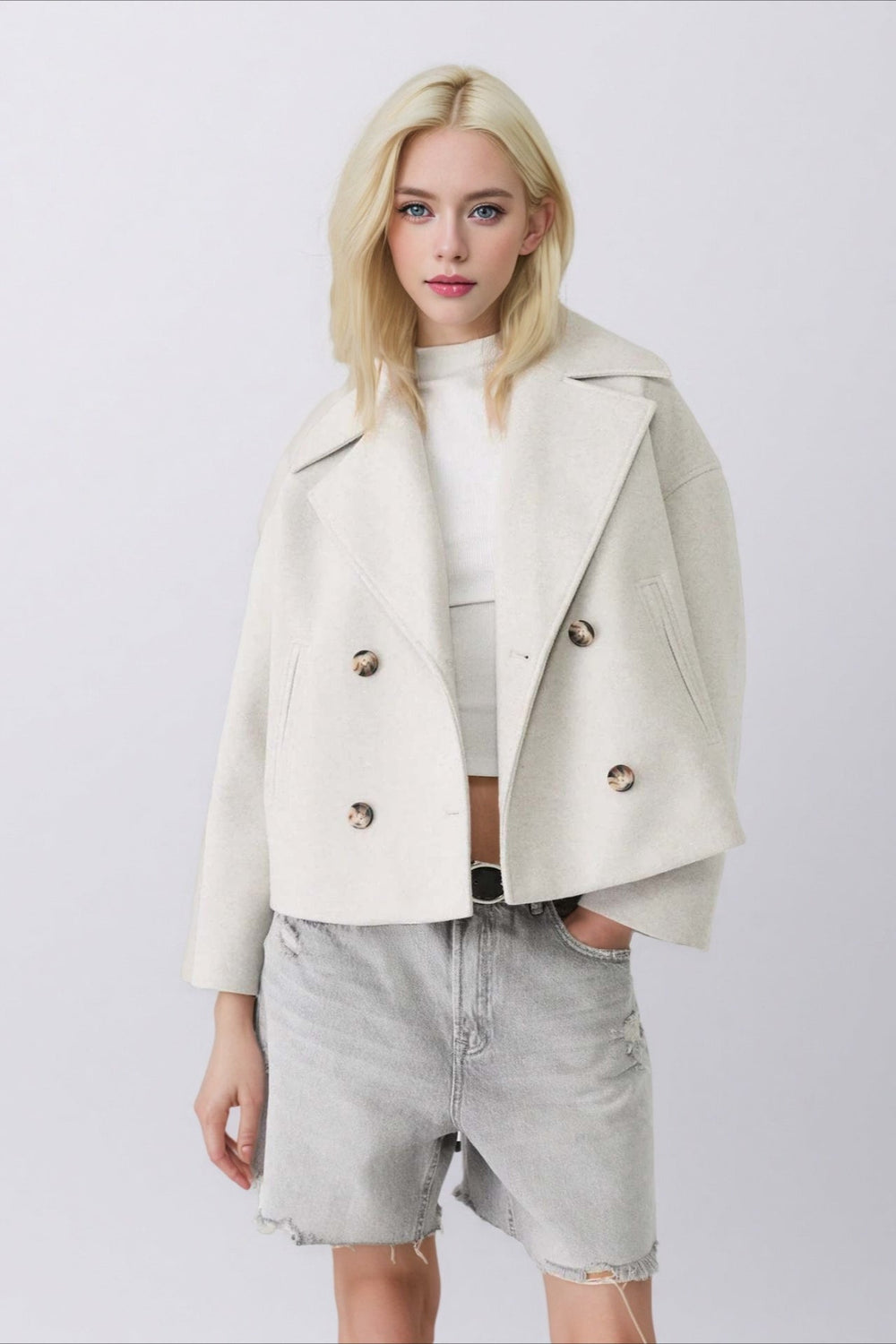 Oversized Lapel Wool Blend Jacket XS / White