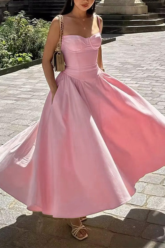Elegant Vintage Satin Halter Maxi Prom Dress Main image