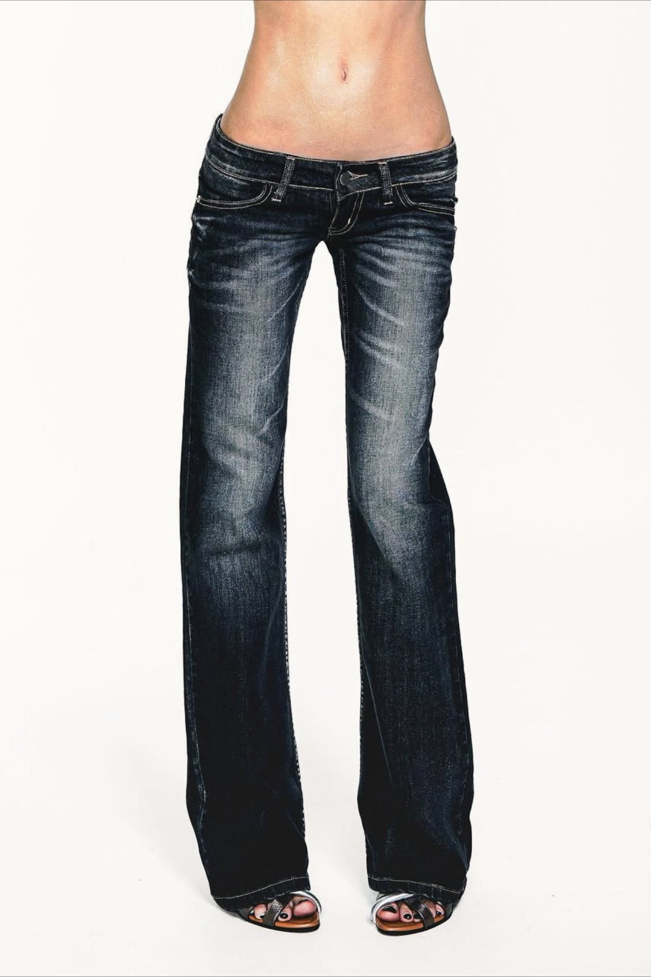 Vintage Ultra Low Rise Washed Flare Jeans