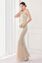 Sparkle Beaded V Neck Party Gown Formal Dress