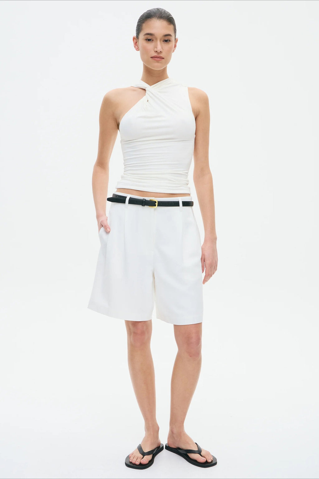 Twist Front Off Shoulder Sleeveless Solid Tank Top