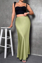 Silky Solid High Waist Satin Maxi Skirt
