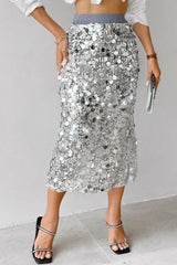 Solid Sequin High Waist Midi Christmas Skirt