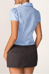 V Neck Striped Ruched Blouse