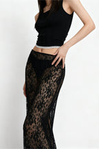 High Waist Lace Panel Stretch A-Line Pencil Skirt
