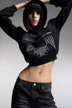 Embroidered Cropped Pullover Hoodie