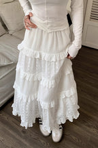 White Lace Tiered High Waist Boho Skirt