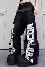 Oversized Typography Wide Leg Jeans