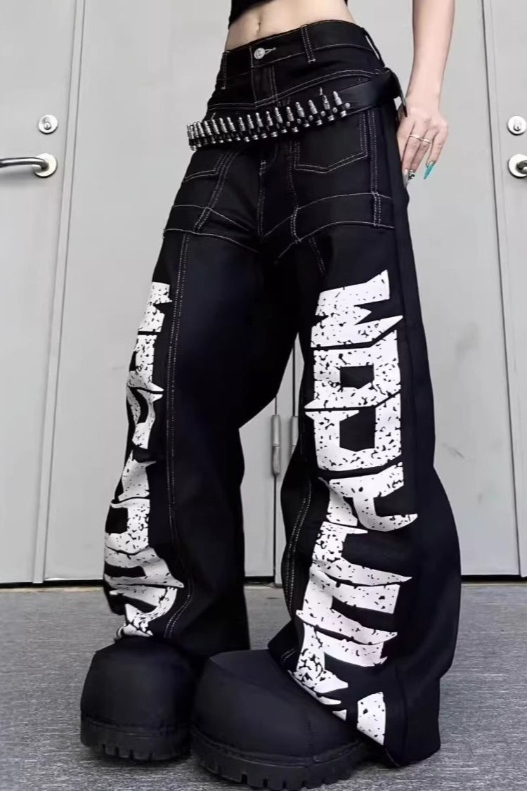 Oversized Typography Wide Leg Jeans