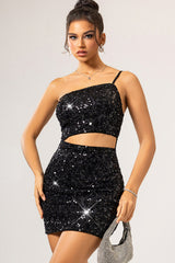 One Shoulder Sequin Backless Mini Dress