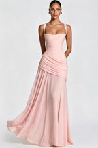 Square Neck Ruched Milk Silk Formal Dress