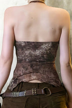 Vintage Asymmetric Printed Beaded Halter Top